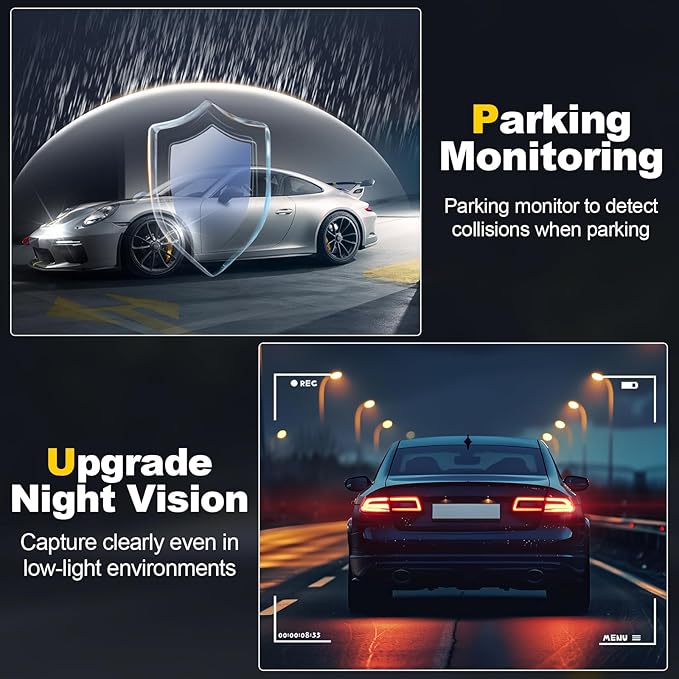 Dash Camera, 4K/1080p Dash Camera Front and Rear, Built-in 5GWiFi, Dash Cam with 64GB SD Card, Full HD 2.0” IPS Screen, for App Control, G-Sensor, Loop Recording, and Parking Mode