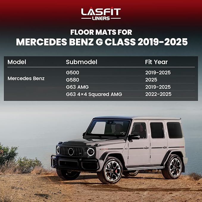 LASFIT Cargo Mats for Mercedes Benz G Class G550 / G580 / G63 AMG SUV 2026 2025 2024 2023 2022 2021 2020 2019, All Weather TPE Custom Fit Cargo Liner for G Class Trunk Mats, Black