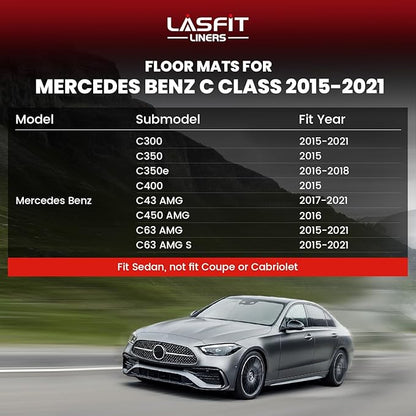 LASFIT Floor Mats for Mercedes Benz C Class 2021 2020 2015-2019 C300 / C350 / C400 / C350e / C43 AMG / C63 AMG / C63 AMG S (Fit Sedan Only), All Weather TPE Floor Liners for C Class 1st & 2nd row Mats