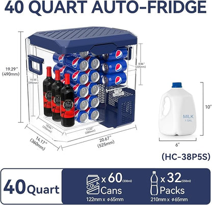 Car Fridge Portable 12V Refrigerator 40 Quart 12 Volt Freezer Compressor Cooler 12V/24V DC 110～240 V AC for Truck Van RV Camper SUV and Home Use (HC-38P5s)