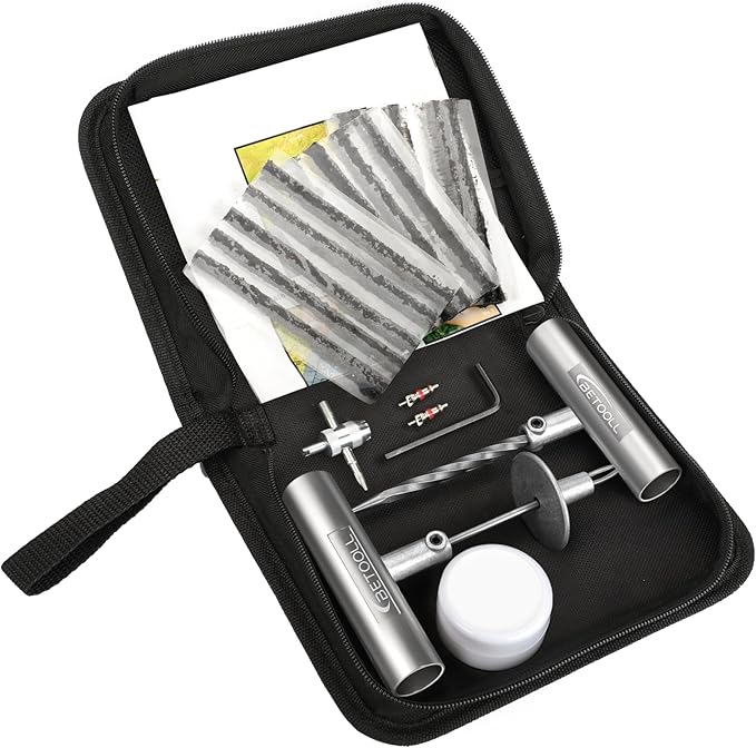 Tire Repair Kit, 24 Pcs Professional Heavy Duty Universal Emergency Flat Tire Repair Kit to Fix Punctures, for car Motorcycle, Truck, Golf Cart, ATV, Tractor, ARB, RV, SUV, Trailer etc.