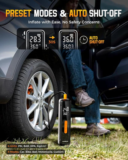 NEVERLAND Tire Inflator Portable Air Compressor - 20000mAh 150PSI Car Tire Air Pump Portable, 12V DC Auto Tire Inflator with Gauge, Electric Air Compressor for Car, Bike, Motocycle, Ball(2025 Version)
