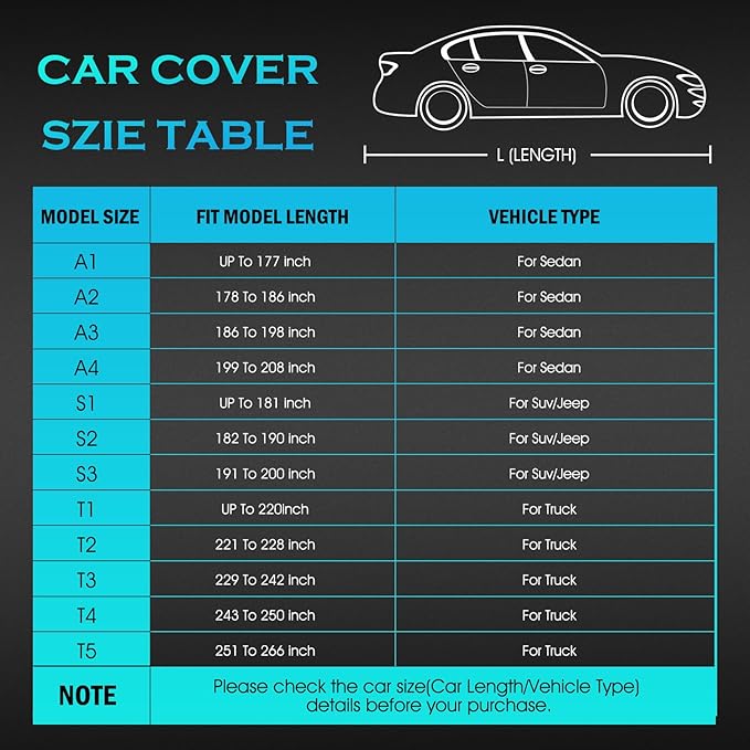 Car Cover Waterproof All Weather Full Exterior Covers w/Zipper, Size A1 Universal Fit for Nissan Versa, Kia Rio, Hyundai Accent, Audi TT, Porsche 718/Boxster/Cayman, BMW Z4, etc(UP to 177 inch)