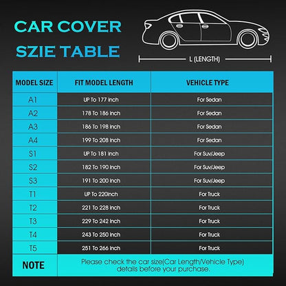 Car Cover Waterproof All Weather Full Outdoor Pickup Truck Cover Rain UV Protection, Size T1 Universal Fit for Ford Ranger/F150 Chevy C10 S10,Nissan Frontier,ect.(Fit Truck Length UP to 220inch)