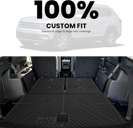 LASFIT Backrest Mat & Cargo Mat for Volkswagen VW Atlas 2025-2018, 2nd Row Bench seat, All Weather TPE Custom Fit Trunk Liners for VW Atlas Accessories Seatback Mats, Black, Easy to Clean