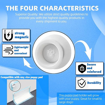 (4-Pack) Potty Training Pad Magnetic Holder Compatible with Any Size of Puppy Pee Pads Perfect for Leg-Lifting Marking Dogs, Strong Magnets Will Stick on Most Flat Surfaces - White
