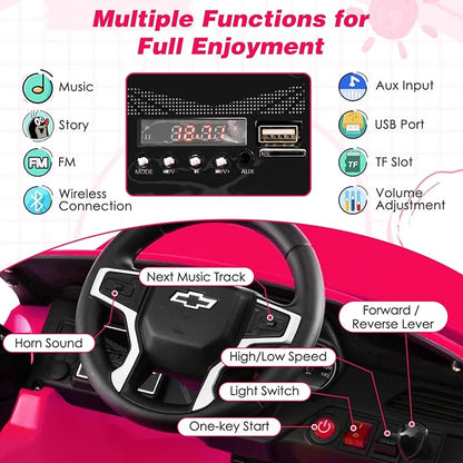 HONEY JOY Ride On Truck, 12V Licensed Chevrolet Tahoe, Chevy Electric Vehicle for Kids, Soft Start, Music, Lights, Battery Powered Ride On Car Toy with Remote Control, Gift for Boys Girls (Pink)