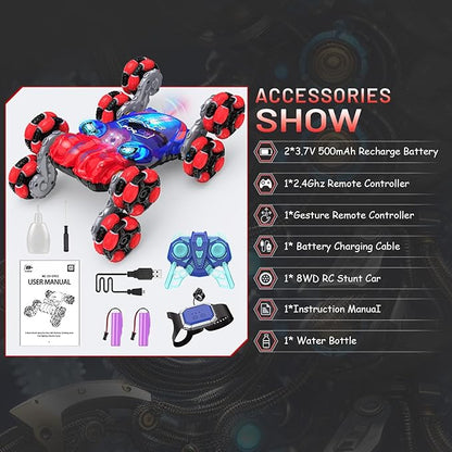 Remote Control Car, 8WD Gesture Sensing RC Car, 2.4GHz RC Stunt Cars Boys Toys with Spray & Light, Hand Controlled Toys Gift for Kids Boys Age 8 9 10 11 12 Year Old
