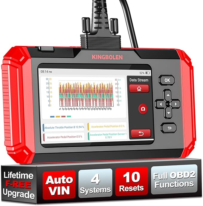 KINGBOLEN S600 OBD2 Car Scanner,ECM/TCM/SRS/ABS Code Reader with 10 Reset,Automotive Engine Scan Tool with OIL TPMS Brake Bleed ETS SAS Throttle Reset,AutoVIN Car Diagnostic Tools,Lifetime Free Update