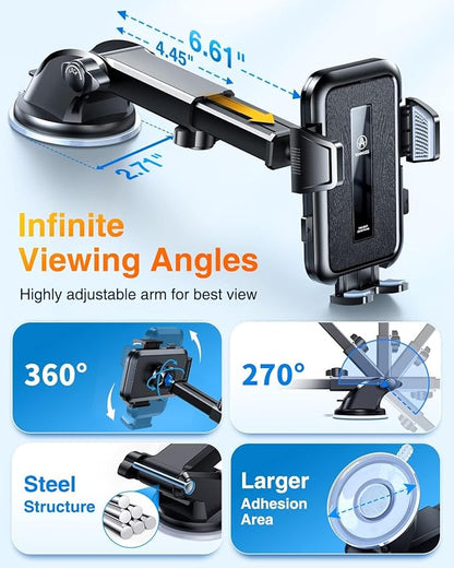 VANMASS 2025 Upgraded Car Phone Holder, [85+LBS Strongest Suction] Patent Safety Cell Phone Mount Windshield Dashboard Vent Truck Accessories Stand Cradle for iPhone 16 Pro Max 15 14 13 Android