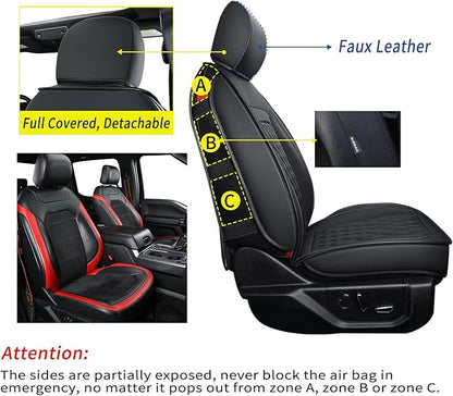 LUCKYMAN CLUB F150 Faux Leather Seat Covers Fit for 2010-2014 F150 2011-2016 F250 F350 F450 Pickup Trucks(Front Pair, Black)