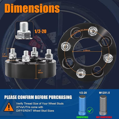 GAsupply 4x4(4X101.6mm) Wheel Spacers Fits for EZ GO EZGO Club Car Golf Carts & ATV, 4x100 to 4x100 Black ATV Wheel Spacer 1.5” / 38mm, 68mm Hub Bore, 1/2"-20 Thread Pitch, 4 Pack (1.5", Black)