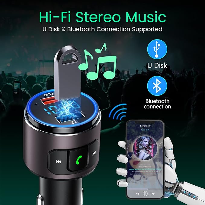Upgraded V5.0 FM Transmitter for Car-Brown…