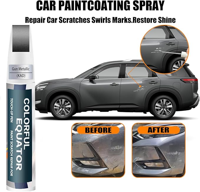 KAD Gun Metallic Touch Up Paint for Nissan, Car Paint Pen Scratch Repair Two-In-One Touch Up Paint, Premium Car Scratch Remover for Deep Scratches