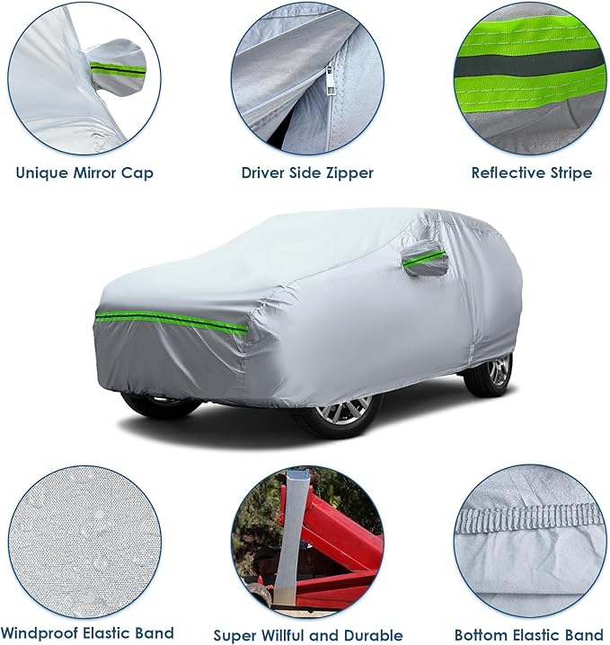 AUQDD 6-Layers Premium Truck Car Cover Waterproof All Weather Weatherproof UV Sun Protection Snow Dust Storm Resistant Outdoor Exterior Custom Form-Fit Full Padded Car Cover with Straps 180"-206" K12