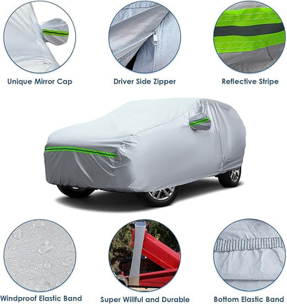 AUQDD 6-Layers Premium SUV Car Cover Waterproof All Weather Weatherproof UV Sun Protection Snow Dust Storm Resistant Outdoor Exterior Custom Form-Fit Full Padded Car Cover with Straps 214-232 K11…