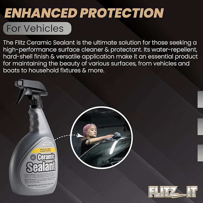 Flitz Ceramic Sealant - 32oz Bottle of USA-Made Ceramic Coating for Cars, Boats, Glass - Repels Water, Polishes, and Protects for 1 Year - Protection Car Spray Made for All Metals, Fiberglass