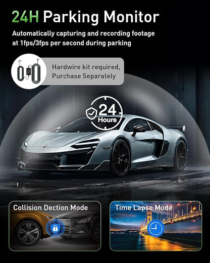 Dash Cam Front and Rear,4K+2K Dash Camera for Cars with STARVIS Sensor,Built in 5GHz Wi-Fi, Free 64GB Card Included, Dual Dashbord Dashcam,Night Vision,Emergency Lock, Parking Mode