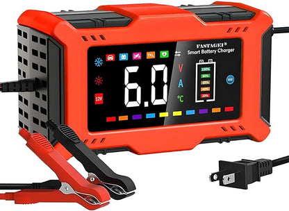 LiFePO4/Lead Acid Battery Charger Smart Battery Trickle Charger 12V 6A Automotive Battery Maintainer Desulfator Temp Compensation for Car Truck Motorcycle Lawn Mower Marine RV