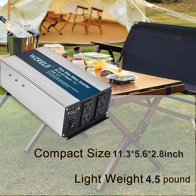 WZRELB 2000W Pure Sine Wave Inverter 24V DC to 110V 120V AC,Car Power Inverter with 4 AC Outlets, LED Display,Off-Grid Portable Power Converter for Home, RV, Truck, Camping