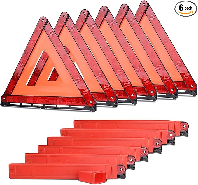 aikko Safety Triangle Kit Road Emergency Warning Reflector Roadside Reflective Early Warning Sign, Foldable 6 Pack of Emergency Car Kit