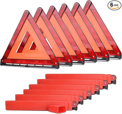 aikko Safety Triangle Kit Road Emergency Warning Reflector Roadside Reflective Early Warning Sign, Foldable 6 Pack of Emergency Car Kit