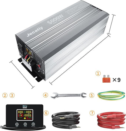 5000 Watt Pure Sine Wave Power Inverter DC 24V to 110V/120V AC Converter with 2 AC,5V 2.4A USB Charging Ports, Car Solar Power Inverters with LCD Display for Home RV Truck