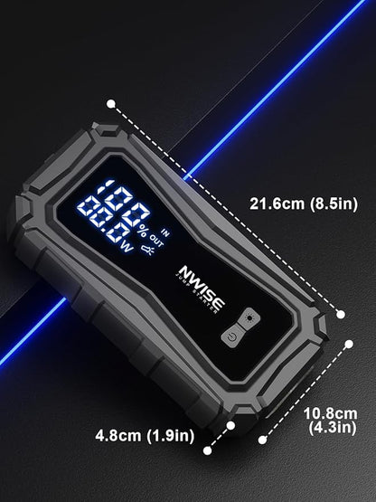 NWISE Car Jump Starter, 6000A Peak 25800mAh Portable Battery Starter (Up to 10L Gas or 8L Diesel Engine) with Smart Safety Jumper Clamps,12V Jump Boxes Large Screen with 45W Fast Charging
