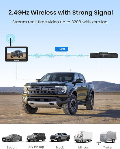 Backup Camera, Solar Wireless Backup Camera with 5" 1080P Monitor, Vehicle Backup Cameras with 5000mAh Solar Battery, IP69K Waterproof Rear View Camera for Car, Van, SUV, Truck, Trailer