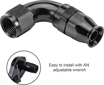 EVIL ENERGY 8AN 90 Degree PTFE One Piece Full Flow End Hose Fitting Aluminum Black