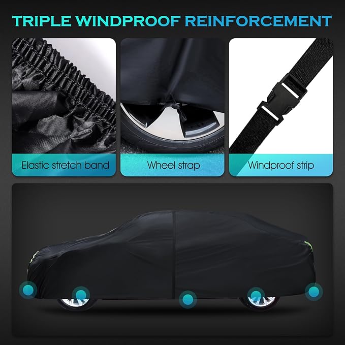 Car Cover Waterproof All Weather for Automobiles Full Exterior Covers Outdoor Rain Sun UV Protection w/Zipper, Size A2 Universal Fit for Honda Civic, Toyota Corolla, Hyundai Elantra,etc(178-186 inch)