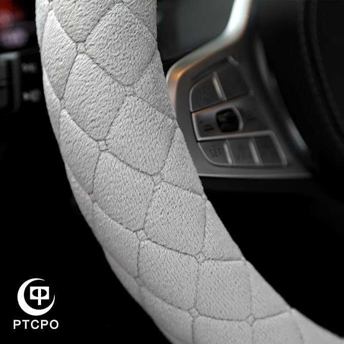 Soft Car Steering Wheel Cover for Sedan, SUV, Warm Luxury Velvet, Odorless, Universal, Anti Slip, Summer Winter, Gray, D Shape(Flat Bottom)