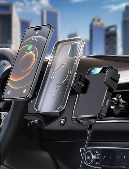 MOKPR Wireless Car Charger, Auto-Clamping Car Mount 15W/10W/7.5W Fast Charging CD Slot Air Vent Car Phone Mount Fit for iPhone 16 15/14/13/13 Pro/12 Pro Max/12 pro/12/11 Series, Samsung Galaxy Series
