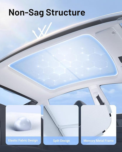 Compatible for Tesla Model Y 3Pcs Sunshade Windshield & Roof [No-Gap/Sag-Free], Portable Foldable Umbrella Heat Insulation for Tesla Model 2024-2025, Car Accessories