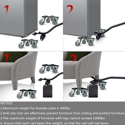 Furniture-Dolly-Furniture-Movers-with-5-Wheels, Furniture Sliders Large Size Carbon Steel Panel Lifter Tool for Moving Heavy Furniture, Furniture Dollies with 2 Brakes, Max Capacity 3335 Ibs