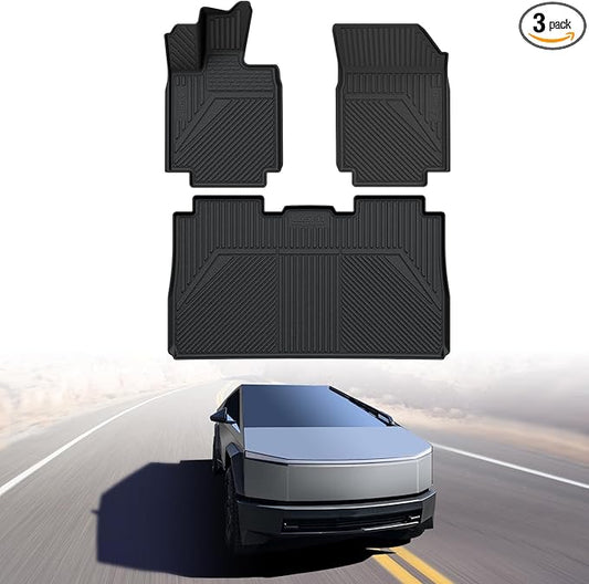 LASFIT Premium Extra Thick Floor Mats for Tesla Cybertruck 2023 2024 2025 All Weather TPE Custom Fit Pickup Interior Accessories Front Rear Car Liner 1st & 2nd Rows Set, Black