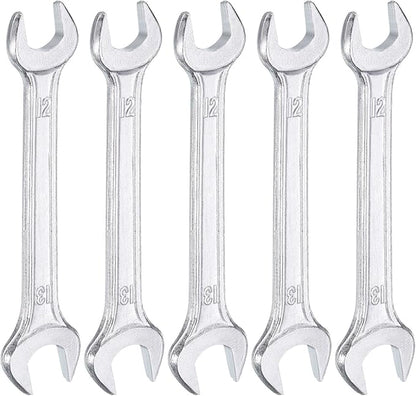 HARFINGTON 5pcs Double Open End Wrench 12mm x 13mm Metric 15 Degree Offset Angle Small Flat Head Wrench Galvanizing Open Ended Spanner for Automotive Repair Furniture Assembly