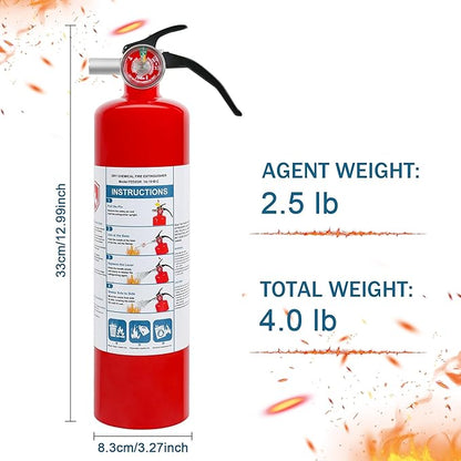 1 Pack Dry Chemical Fire Extinguisher 2.5 lb ABC, Home, Car, Boat Use, 1A:10B:C Rating, Quick Release Handle, Easy to store and Carry Dry Powder Extinguisher