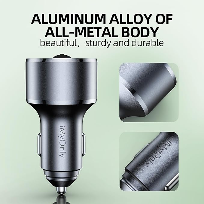 AUX Car Adapter FM Transmitter,iMyOnly QC/PD All-Metal Bluetooth V5.3 AUX Adapter for Car Music Player, Bluetooth Transmitter with Hands-Free Calling