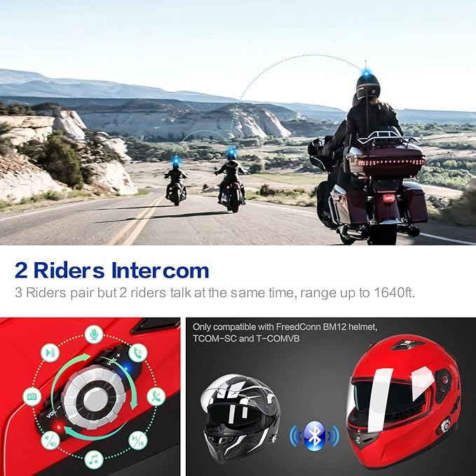 FreedConn BM2-S Bluetooth Motorcycle Helmet, Flip-Up Modular Motorbike Helmet, 500M Connectivity for 2-3 Riders, Voice Dial, Hands-Free Call, MP3, FM, DOT Certified ( Medium, Red)