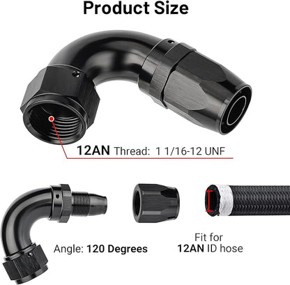 EVIL ENERGY 12AN 120 Degree One Piece Full Flow Hose End Fitting Swivel For CPE Braided Hose