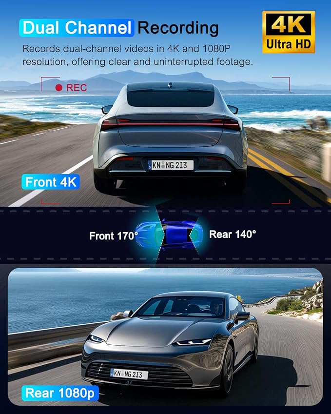 Dash Cam Front and Rear 5GHz WiFi Dashcam with CPL, 4K+1080P Dual Dash Camera for Cars, 3.69" IPS Screen Dashcam with 64GB SD Card, App Control, 24H Parking Mode, Super Night Vision, Loop Recording