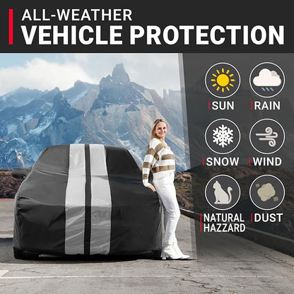 iCarCover Custom Car Cover for Buick Lacrosse (2005-2019) Waterproof All-Weather Rain Snow UV Sun Protector Full Exterior Indoor Outdoor Car Cover (Stripe - Black/Gray)