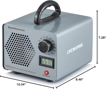 CREWORKS Ozone Odor Machine, Commercial Ozone Generator Air Purifier with Timer Display, 38000 mg/h Ozone Machine for Car Home Smoke Pet Odor Removal, High Capacity for 3200 sq ft Room, Silver