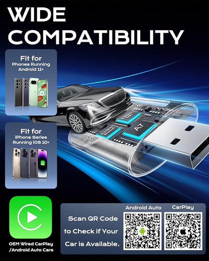AuroraLink Wireless Carplay & Android Auto Adapter 2-in-1 Stable & No Delay Carplay Wireless Adapter Convert Wired to Wireless Car Play Dongle for iOS 10+/Android 11+ (Purple)