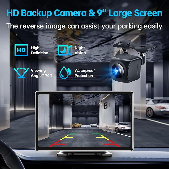 9" Wireless Apple CarPlay Android Auto Screen - 4K Dash Cam, GPS Navigation, HD Touchscreen, AirPlay, 1080P Backup Camera, Car Stereo - by Jataza