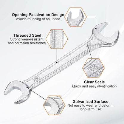 HARFINGTON 5pcs Double Open End Wrench 12mm x 13mm Metric 15 Degree Offset Angle Small Flat Head Wrench Galvanizing Open Ended Spanner for Automotive Repair Furniture Assembly
