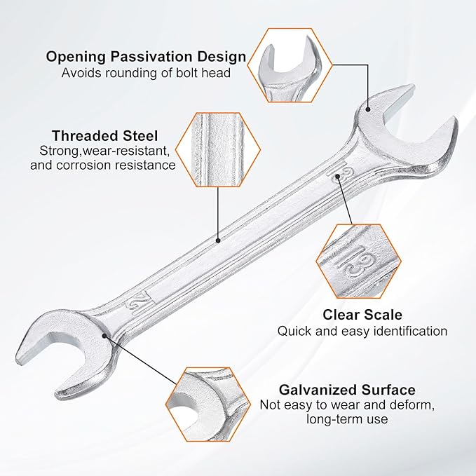 HARFINGTON 2pcs Double Open End Wrench 12mm x 13mm Metric 15 Degree Offset Angle Small Flat Head Wrench Galvanizing Open Ended Spanner for Automotive Repair Furniture Assembly