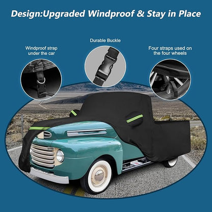 Car Cover for Ford F100 Truck Cover, 420D Oxford Waterproof All Weather Heavy Duty Protection with Zipper Windproof for 1948-1983 Ford F100 1984-1986 F150 Short Bed Regular Cab 6.75'