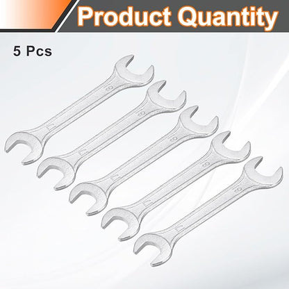 HARFINGTON 5pcs Double Open End Wrench 17mm x 19mm Metric 15 Degree Offset Angle Small Flat Head Wrench Galvanizing Open Ended Spanner for Automotive Repair Furniture Assembly